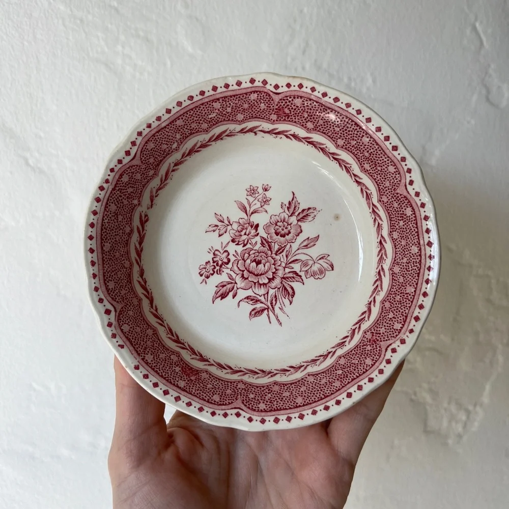Avon Grindley England small earthenware bowl red white pink vintage